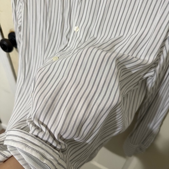 Abercrombie & Fitch White Pinstripe Button-Up Shirt | Size L - Picture 5 of 7